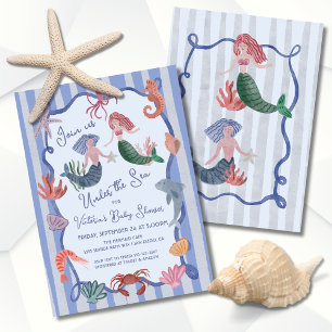 Mermaid under the sea coastal hand drawn invitation