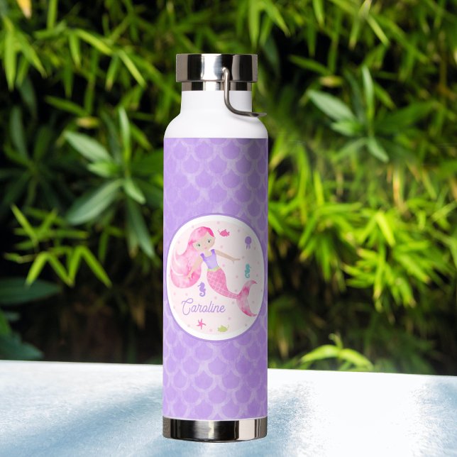 Mermaid Under the Sea Creatures Watercolor Water Bottle (Creator Uploaded)