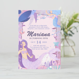 Mermaid under the sea Cute Girls Birthday Invitation