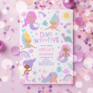 Mermaid Under The Sea Dive Into Five 5th Birthday Invitation
