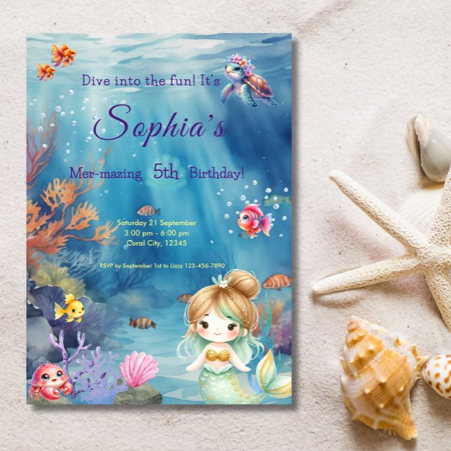 Mermaid Under The Sea Dive into Fun Birthday Party Invitation (Creator Uploaded)