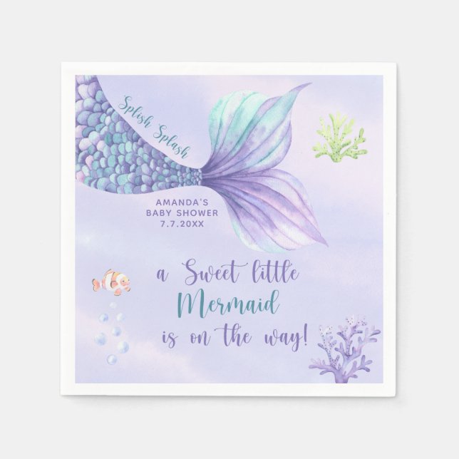 Mermaid Under The Sea Girl Baby Shower Napkin (Front)