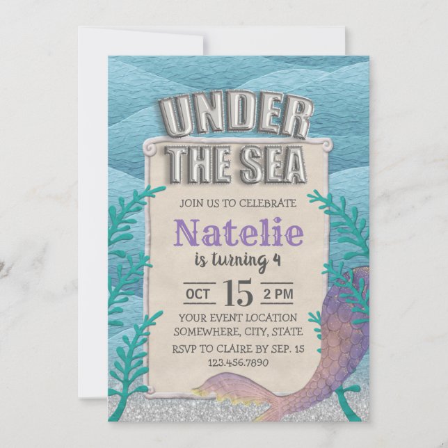 Mermaid Under the Sea Girl Birthday Party Invitation (Front)