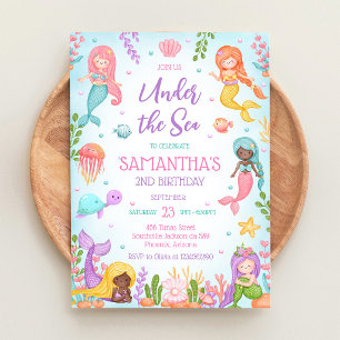 Mermaid Under the Sea Girl Birthday Party Invitation