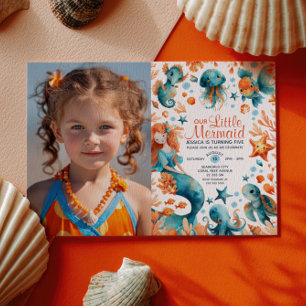 Mermaid Under The Sea Girl Kids' Birthday Photo  Invitation