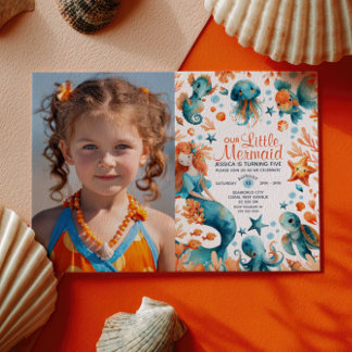 Mermaid Under The Sea Girl Kids' Birthday Photo Invitation