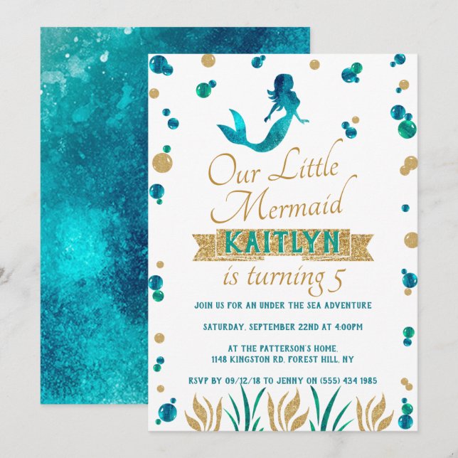 Mermaid Under The Sea Girls Any Age Birthday Invitation (Front/Back)