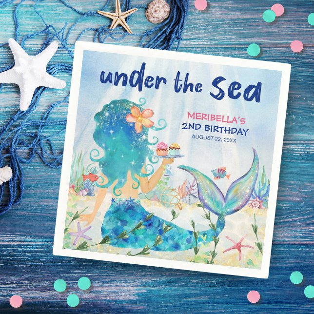 Mermaid Under The Sea Girl's Beach Birthday Napkin (Creator Uploaded)