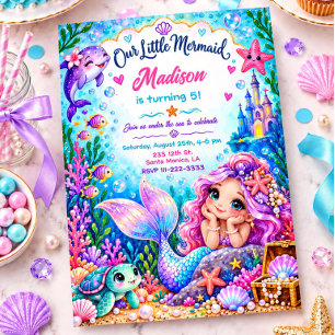 Mermaid Under the Sea Girls Birthday Invitation