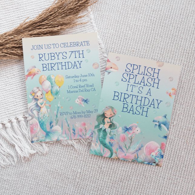 Mermaid Under the Sea Girls Birthday Invitation (Creator Uploaded)