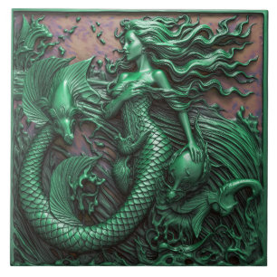 Mermaid Under The Sea Green 3D Effect Marine Tile