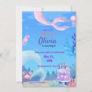 Mermaid Under the sea magical Birthday Invitation
