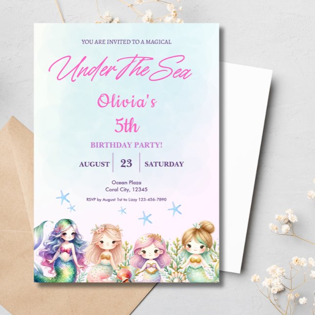Mermaid Under The Sea Magical Birthday Party Girl Invitation (Creator Uploaded)