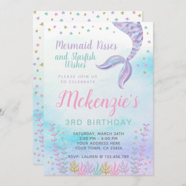 Mermaid, Under the Sea, Magical Invitation (Front/Back)