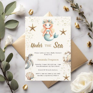 Mermaid Under the sea ocean animals Baby Shower Invitation