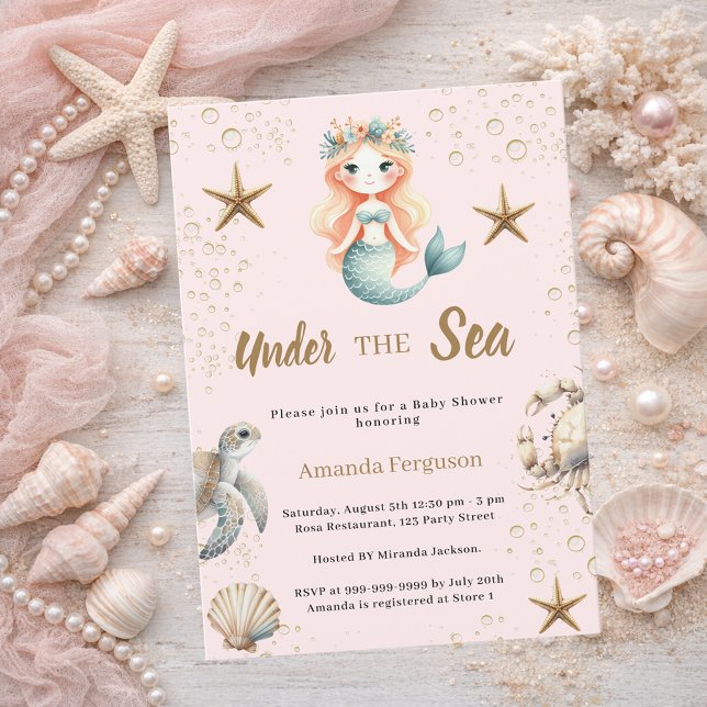 Mermaid Under the sea ocean animals Baby Shower Invitation (Creator Uploaded)