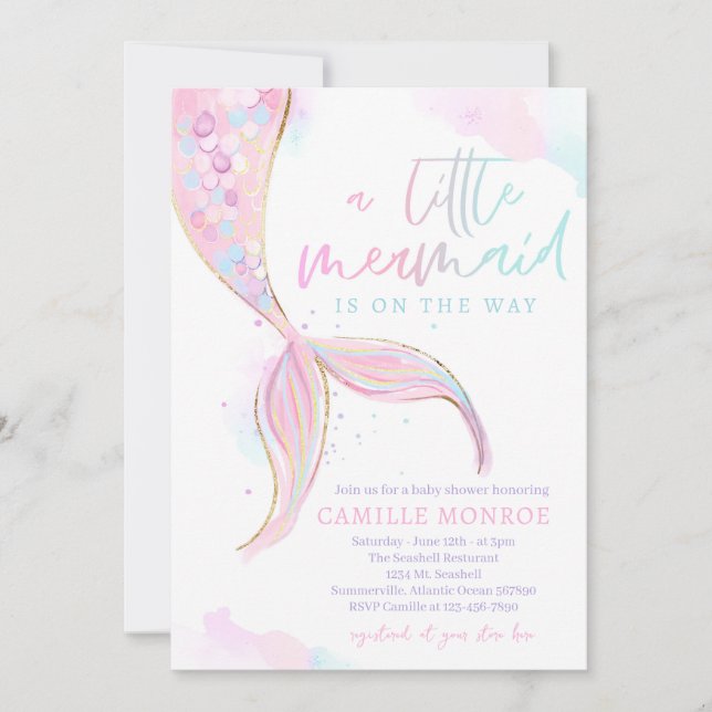 Mermaid Under The Sea Ocean Girl Baby Shower Invitation (Front)
