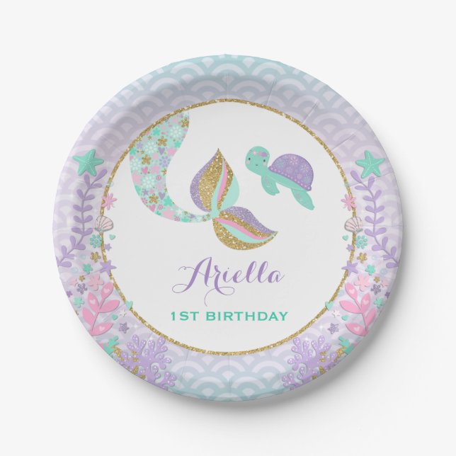 Mermaid Under The Sea Paper Plate 7" Paper Plates (Front)