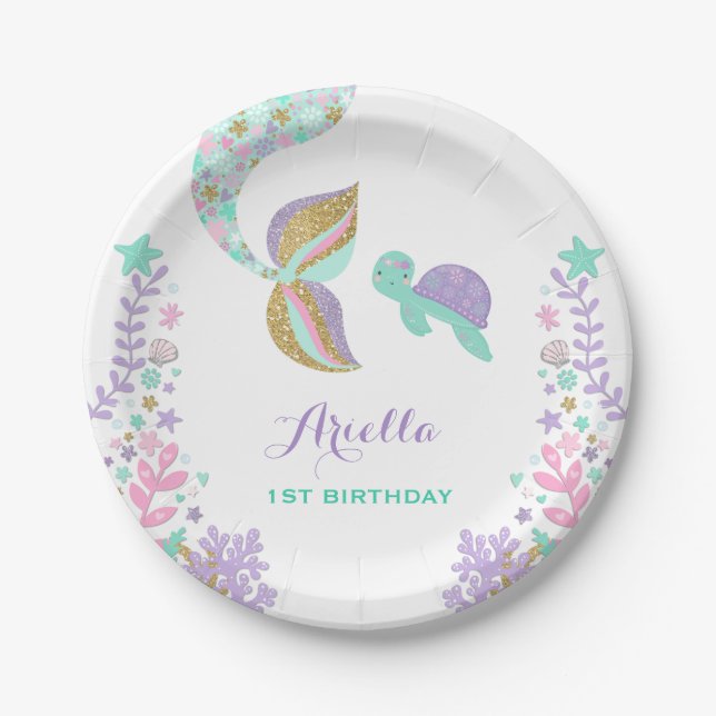 Mermaid Under The Sea Paper Plate 7" Paper Plates (Front)
