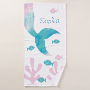 Mermaid Under the Sea Pastel Pink Blue Teen Girls Bath Towel