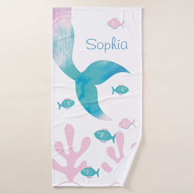 Mermaid Under the Sea Pastel Pink Blue Teen Girls Bath Towel (Bath Towel)