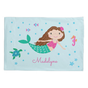 Mermaid Under The Sea Personalised Blue Pillowcase