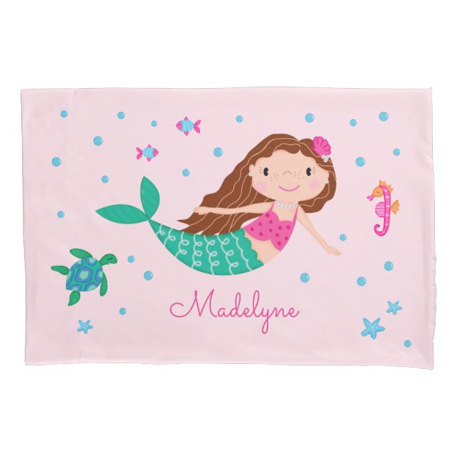 Mermaid Under The Sea Personalised Pink Pillowcase (Front)