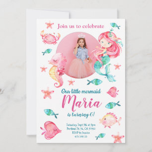Mermaid Under the sea Photo Birthday Invitation 
