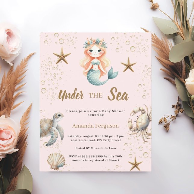Mermaid Under the sea pink Baby Shower invitation (Creator Uploaded)