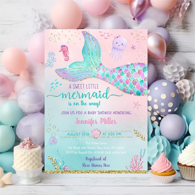 Mermaid Under The Sea Pink Gold Baby Shower Invitation (Creator Uploaded)
