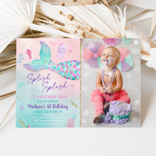 Mermaid Under The Sea Pink Gold Birthday Invitation