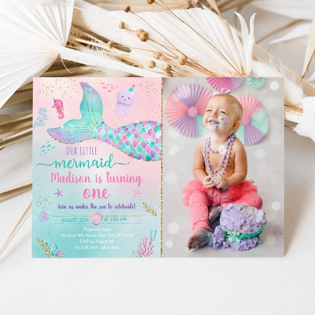 Mermaid Under The Sea Pink Gold Birthday Invitation (Creator Uploaded)