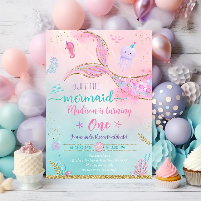 Mermaid Under The Sea Pink Gold Birthday Invitation (Creator Uploaded)
