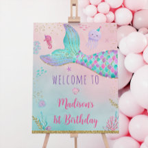 Mermaid Under The Sea Pink Gold Birthday Welcome
