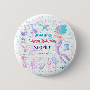 Mermaid Under The Sea Pink Purple 1st Birthday 6 Cm Round Badge