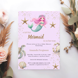 Mermaid Under the sea pink purple Baby Shower Invitation