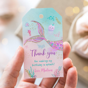 Mermaid Under the Sea Pink Purple Birthday Gift Tags