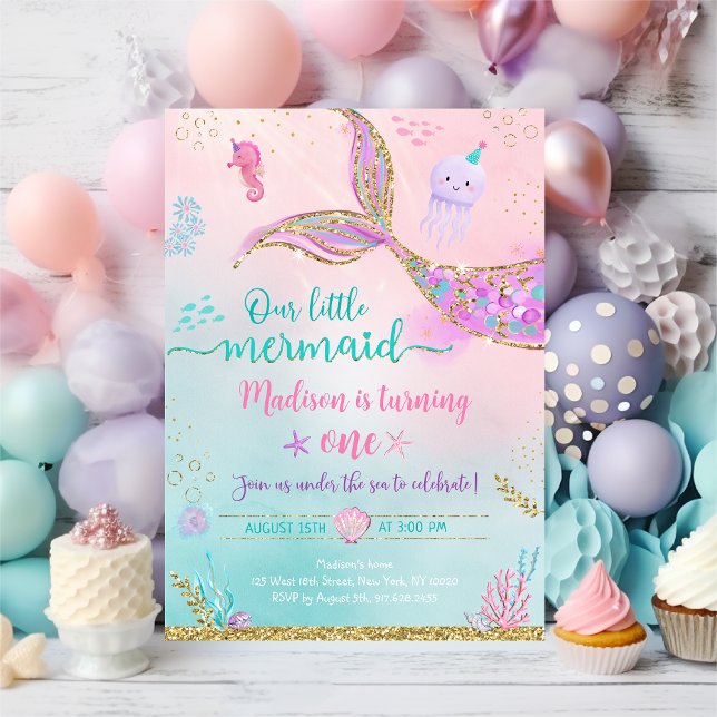 Mermaid Under The Sea Pink Purple Birthday Invitation (Creator Uploaded)