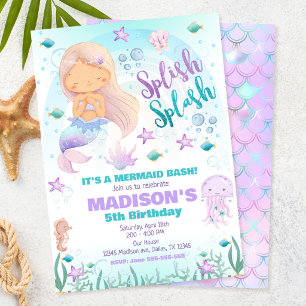 Mermaid Under the Sea Pool Party Birthday Invitation