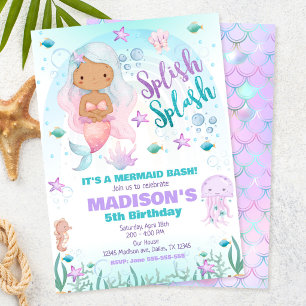 Mermaid Under the Sea Pool Party Birthday Invitation