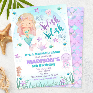 Mermaid Under the Sea Pool Party Birthday  Invitation