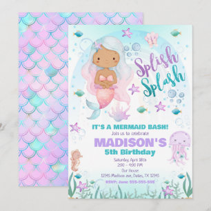 Mermaid Under the Sea Pool Party Birthday  Invitation