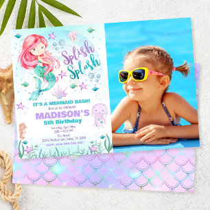 Mermaid Under the Sea Pool Party Birthday Photo Invitation