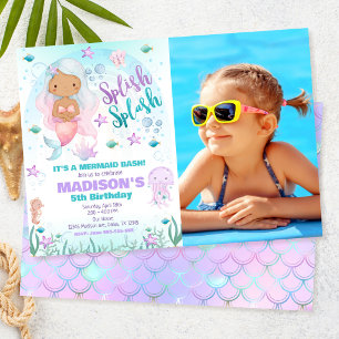 Mermaid Under the Sea Pool Party Birthday Photo Invitation