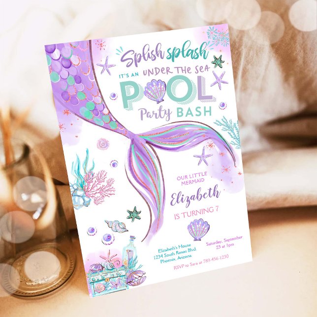 Mermaid Under the Sea Pool Party Invitation (Creator Uploaded)
