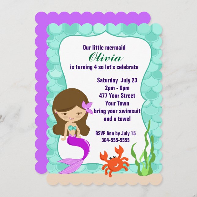 Mermaid Under The Sea Pool Party Invitation (Front/Back)