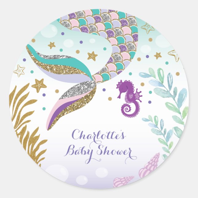 Mermaid Under the Sea Pool Party Thank You Sticker (Front)