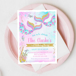 Mermaid Under the Sea Rainbow Girl Birthday Invitation