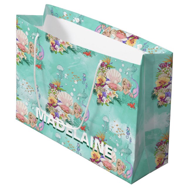 Mermaid Under the Sea  Seahorse Large Gift Bag (Front Angled)