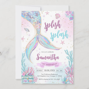 Mermaid Under the Sea Splish Splash Birthday Invitation